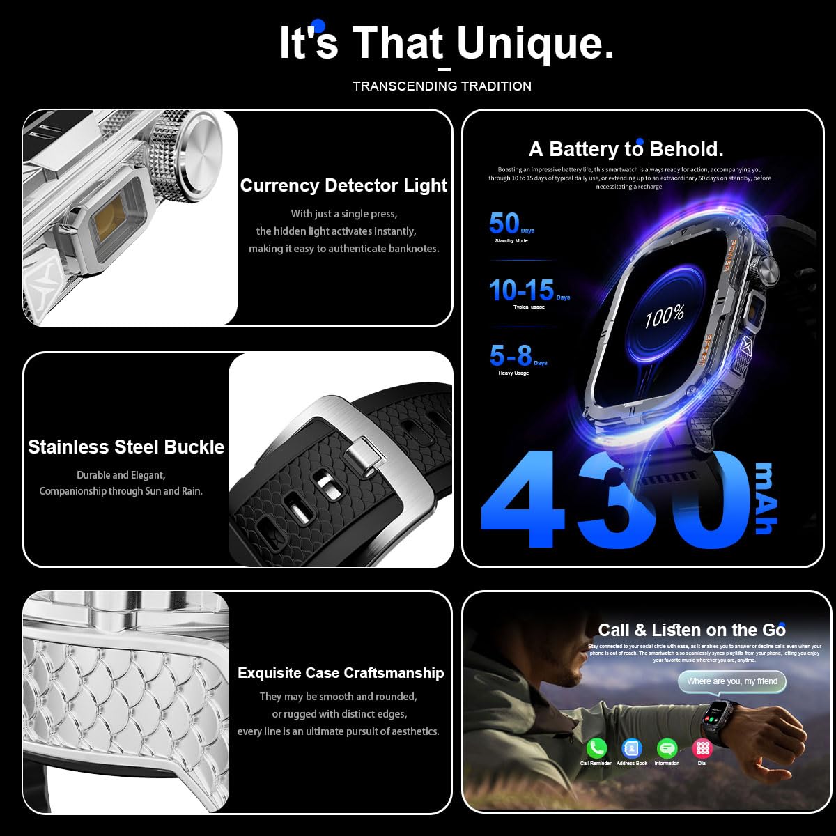 Opulenza Military Smartwatch for Men with LED Flashlight