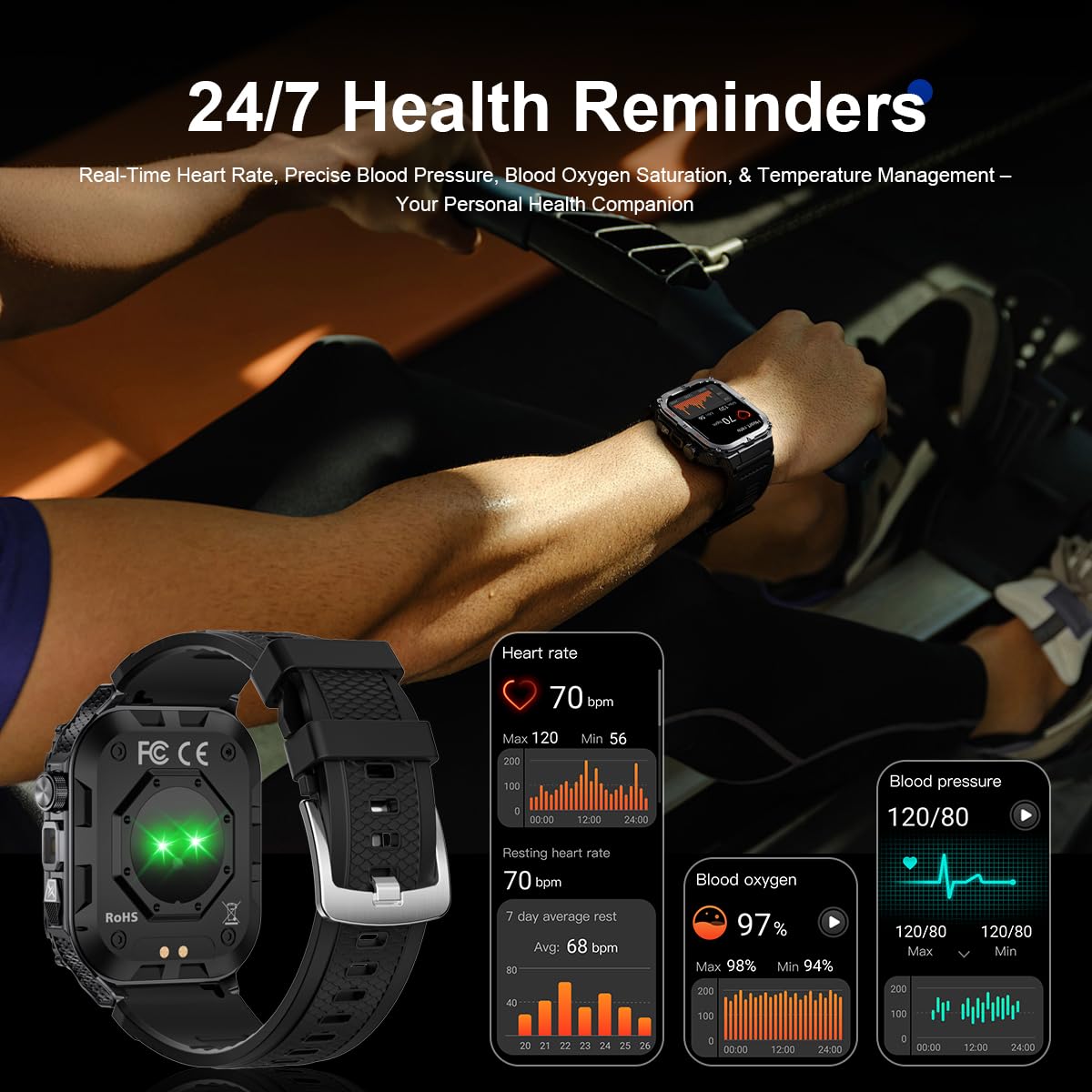 Opulenza Military Smartwatch for Men with LED Flashlight
