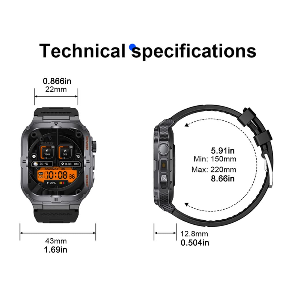 Opulenza Military Smartwatch for Men with LED Flashlight